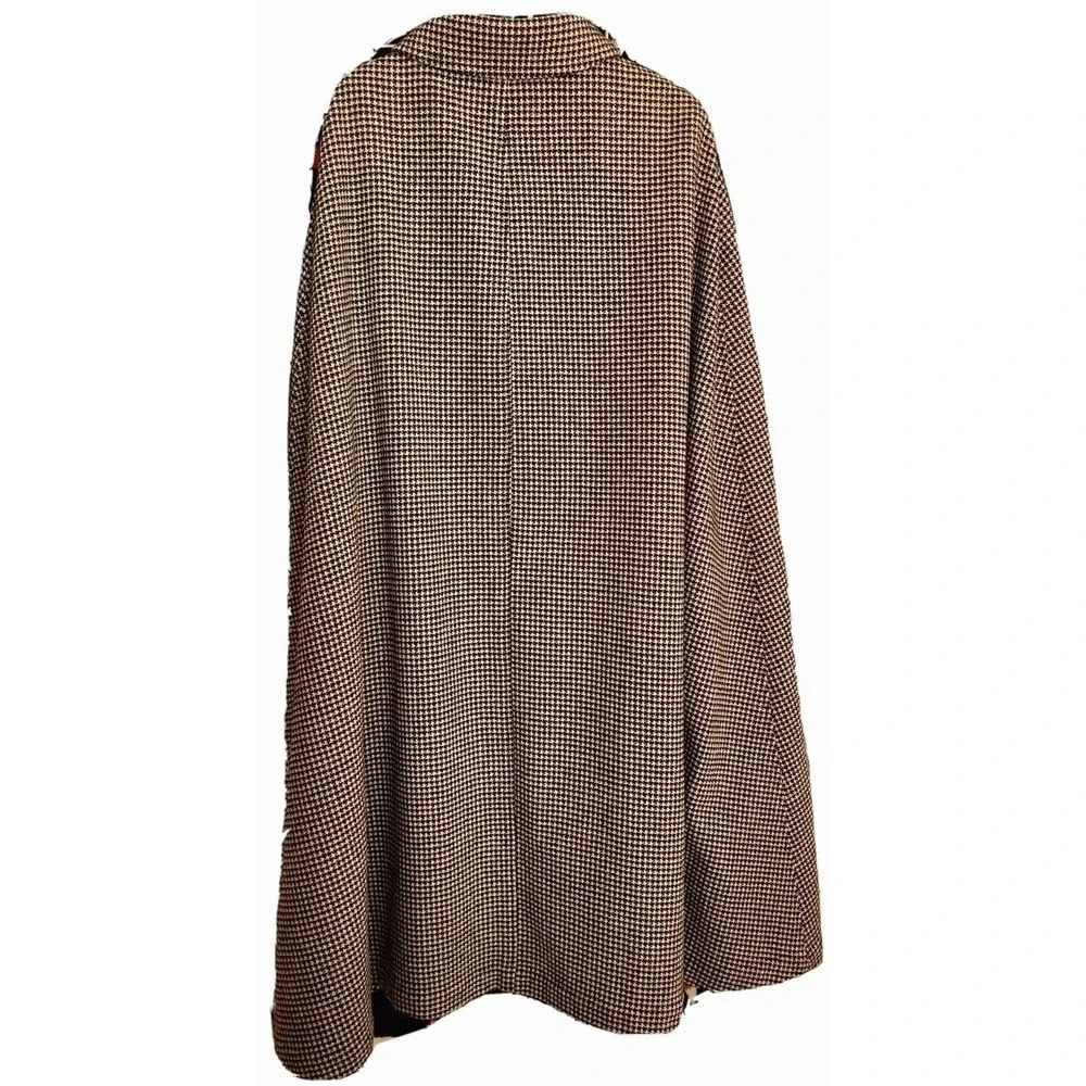 Jones New York Collection Womans Black Ivory Houndstooth Long Cape XL 100% Wool - Picture 2 of 11